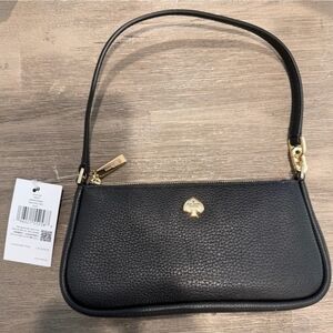 kate spade Black Pebbled Leather Shoulder Bag with Gold Accent